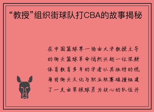 “教授”组织街球队打CBA的故事揭秘