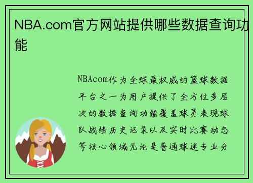 NBA.com官方网站提供哪些数据查询功能